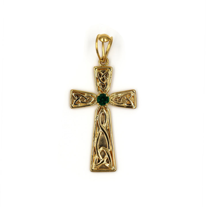 22K Gold Cross Sign Pendant With Green Diamond