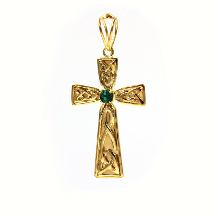 22K Gold Cross Sign Pendant With Green Diamond