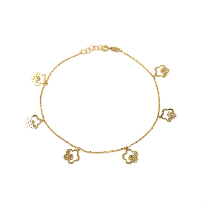 18K Yellow Gold Anklet with Floral Charms AFA00741