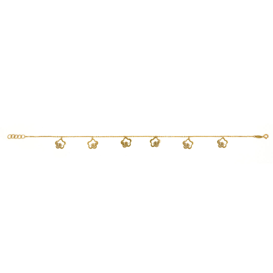 18K Yellow Gold Anklet with Floral Charms AFA00741