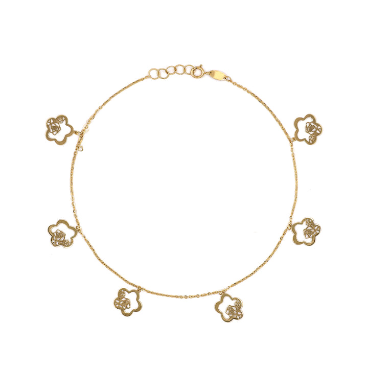 18K Yellow Gold Anklet with Floral Charms AFA00741