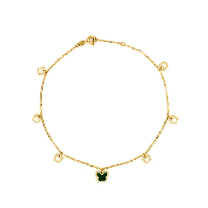 18K Yellow Gold Anklet with Butterfly and Clover Charms AFA00754