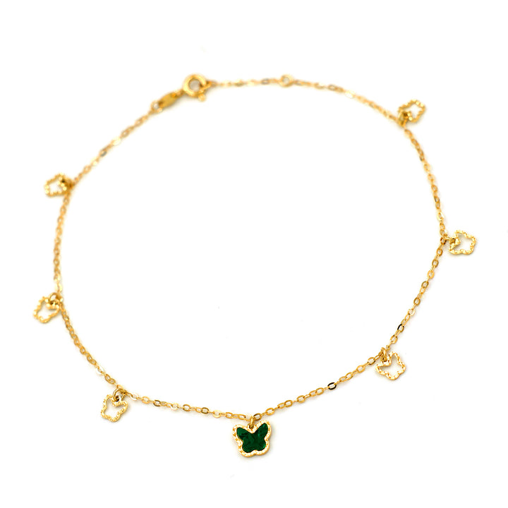 18K Yellow Gold Anklet with Butterfly and Clover Charms AFA00754