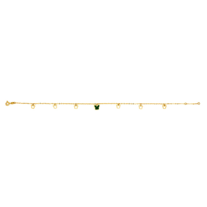 18K Yellow Gold Anklet with Butterfly and Clover Charms AFA00754