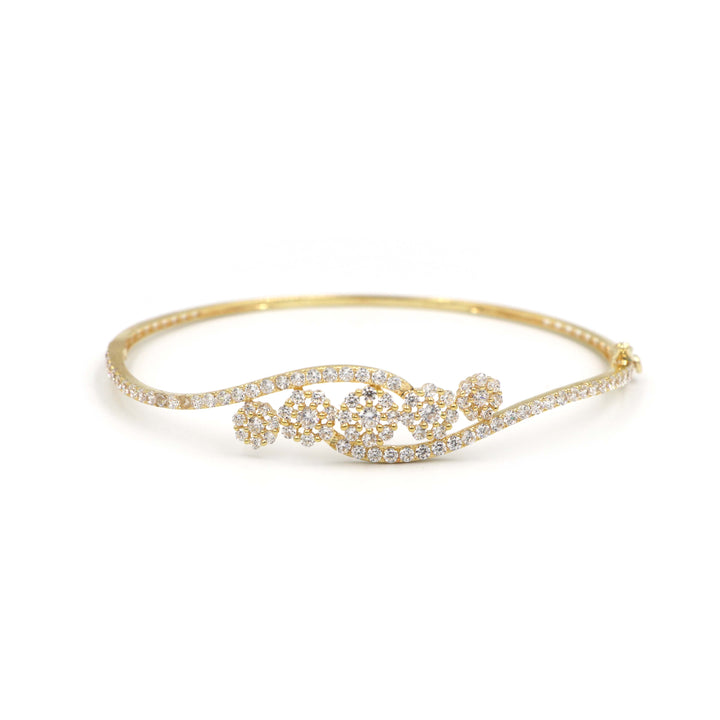 18K Yellow Gold Bangles with Diamond Flower Motif