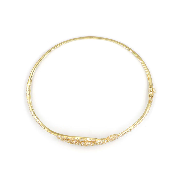 18K Yellow Gold Bangles with Diamond Flower Motif