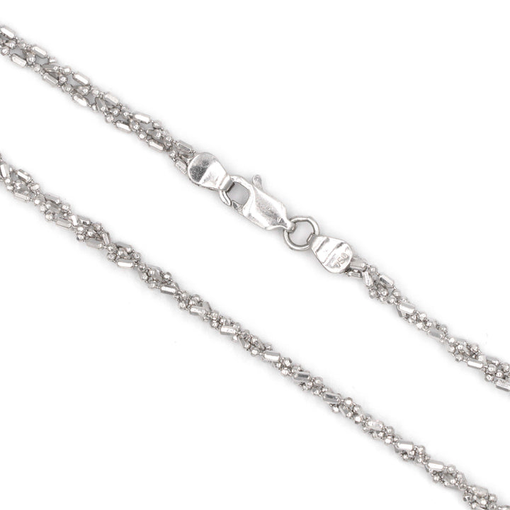 18K White Gold Cylinder with Balls Chain