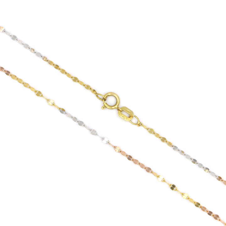 18K Gold Tri Color Leaf Chain Necklace