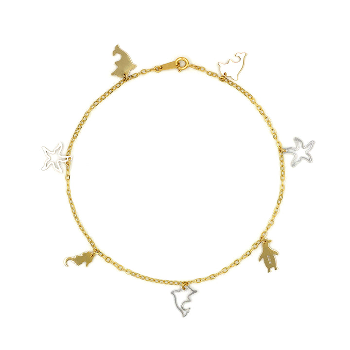 18K Gold Anklet with Playful Animal and Starfish Charms BG80004809