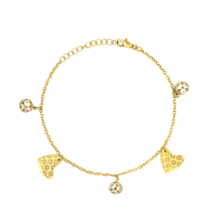 21K Gold Charm Bracelet with Hearts and Crystal Accents BG80007880