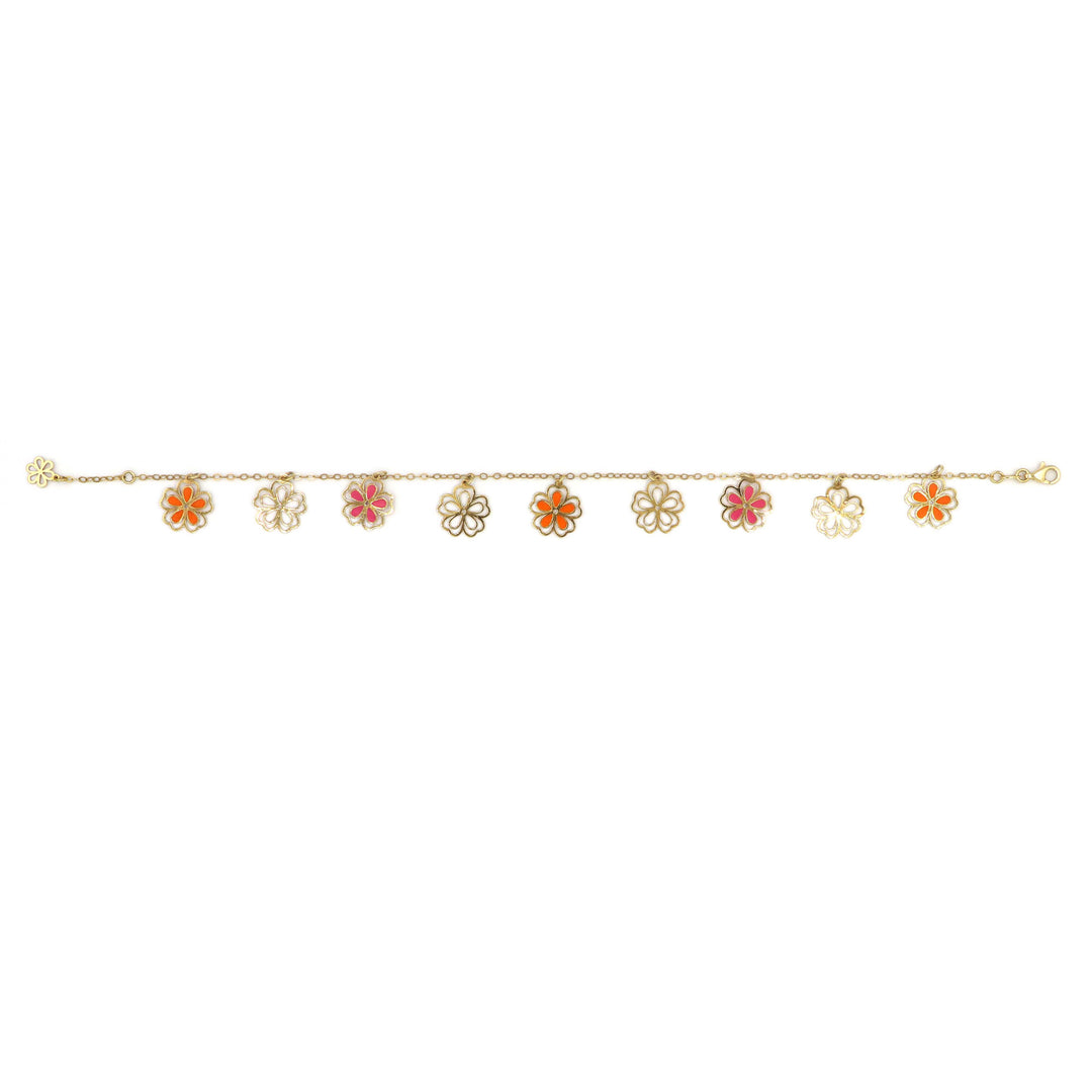 18K Gold Anklet with Multicolor Spring Flower Charm