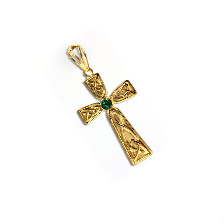 22K Gold Cross Sign Pendant With Green Diamond