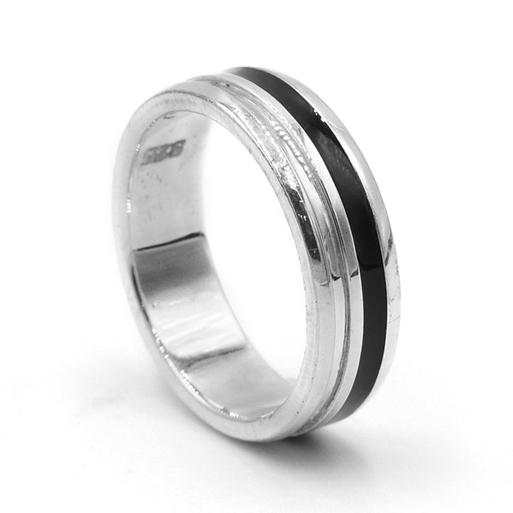 Silver Band with Black Enamel