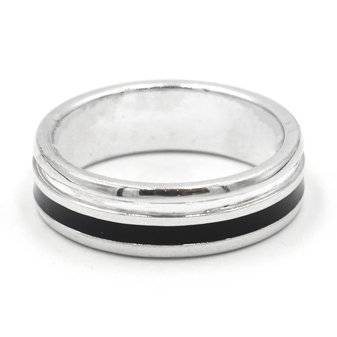 Silver Band with Black Enamel