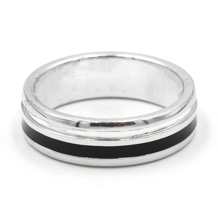 Silver Band with Black Enamel