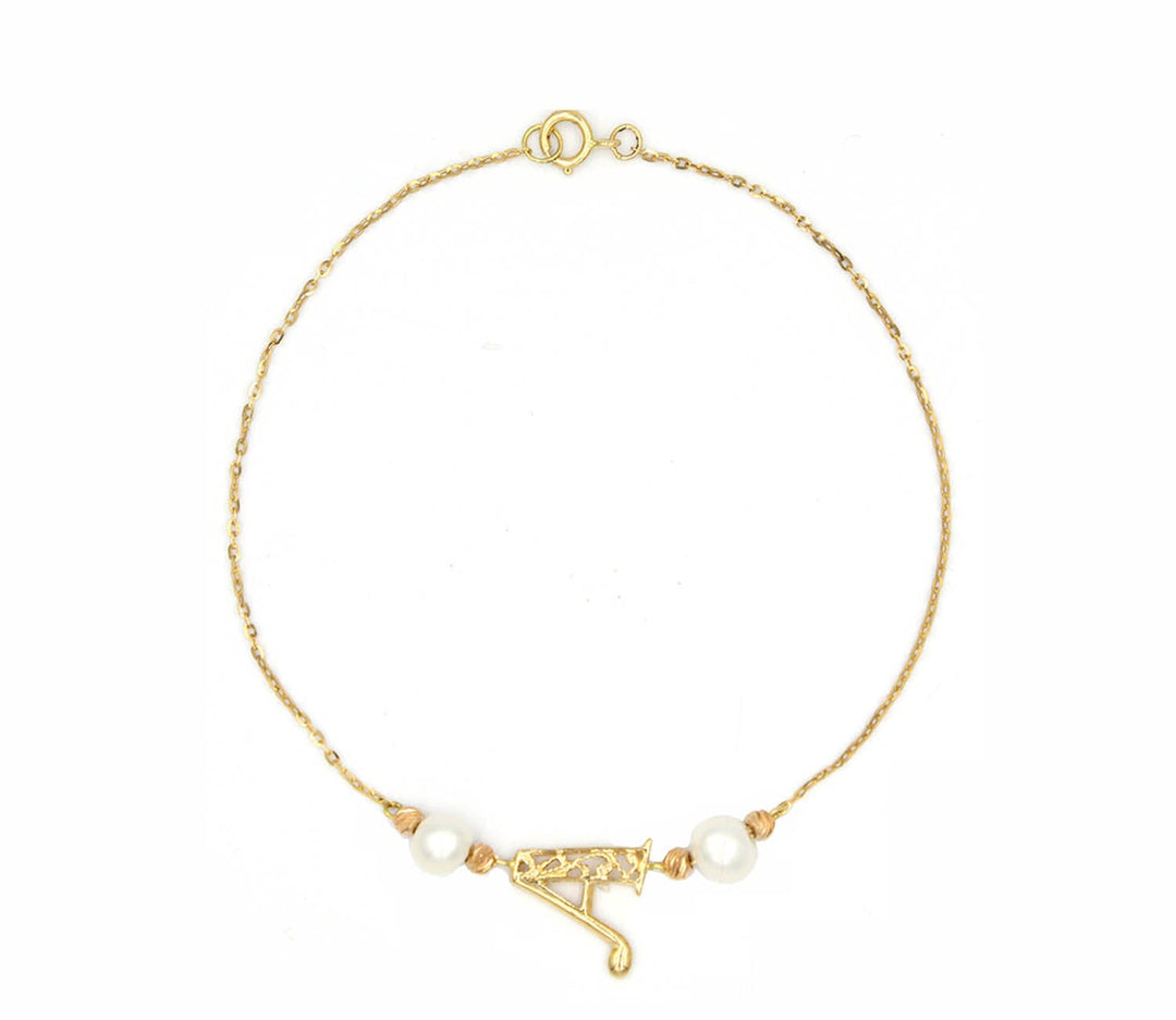 18K Letter "A" Bracelet with Pearls on Sides