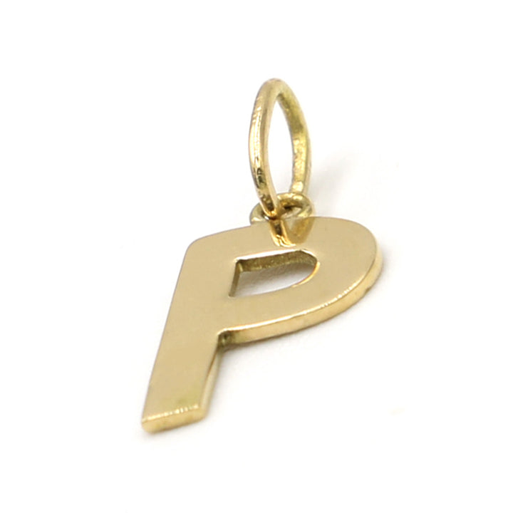 18K Initial Letter P Yellow Gold Pendant