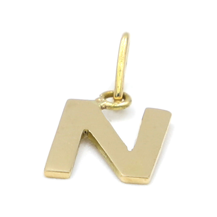 18K Initial Letter N Yellow Gold Pendant