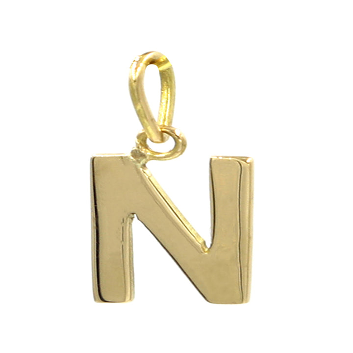 18K Initial Letter N Yellow Gold Pendant