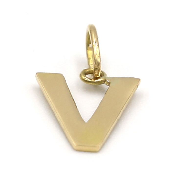 18K Initial Letter V Yellow Gold Pendant