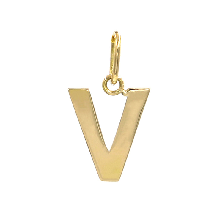 18K Initial Letter V Yellow Gold Pendant