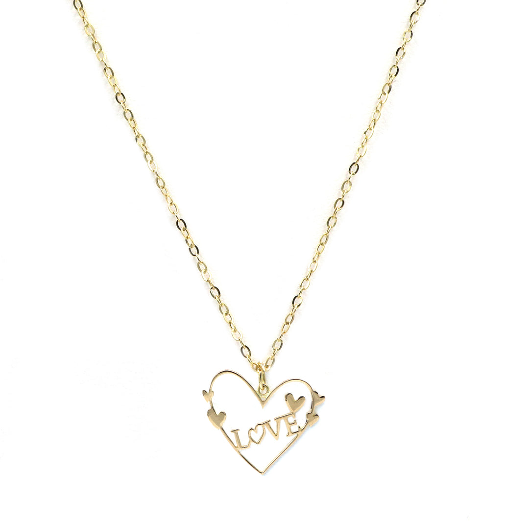 18K Real Gold Necklace with Heart-Shaped Love Design