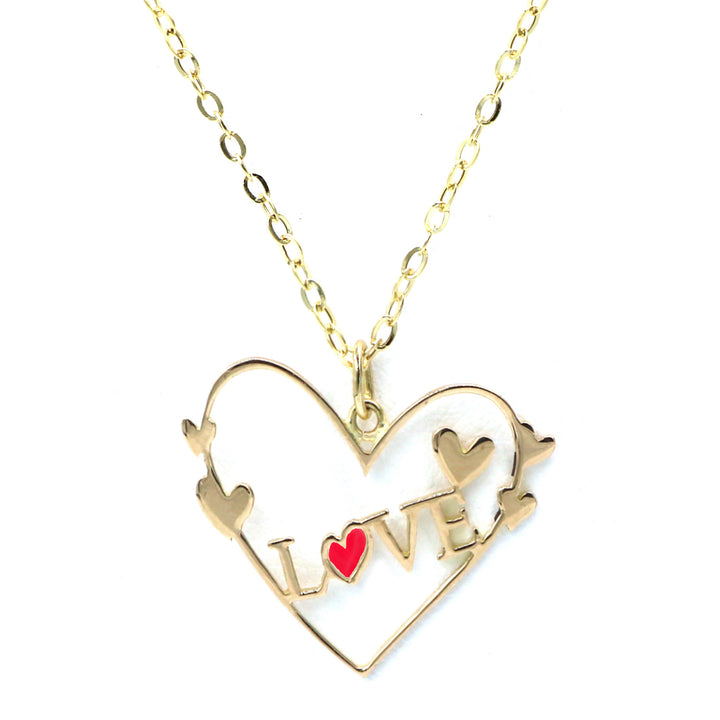 18K Real Gold Necklace with Heart-Shaped Love Design